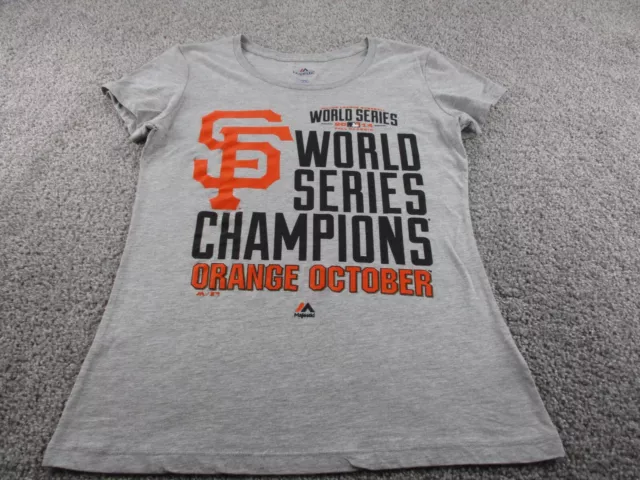 San Francisco Giants Shirt Womens Medium Gray Majestic 2014 World Series Champs