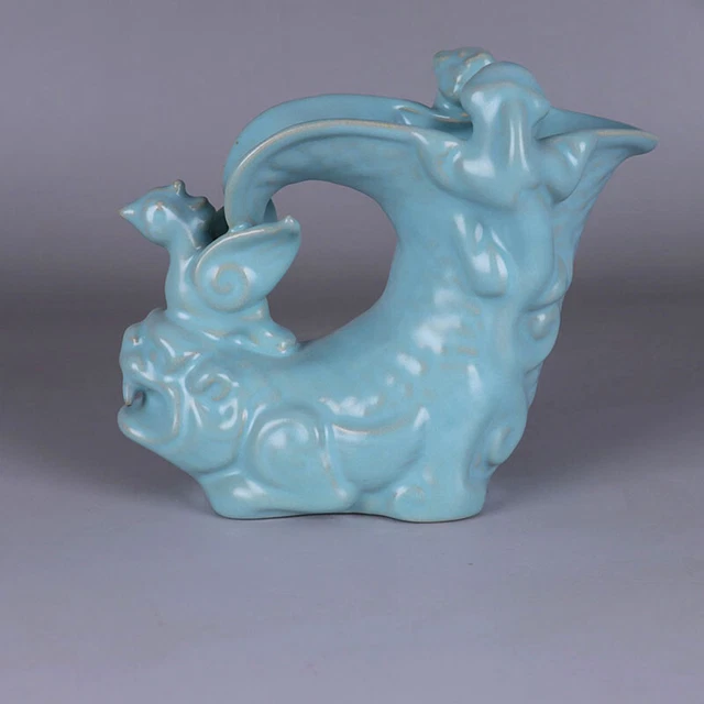 Chinese Porcelain Song Dynasty Ru Kiln Azure Glaze Phoenix Jue Cups 5.9 Inch