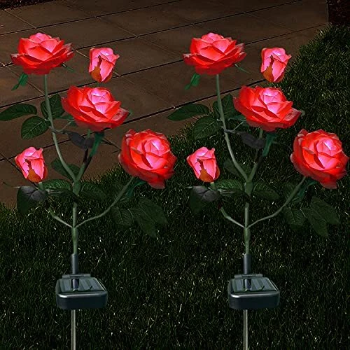 XLUX Lot de 2 lampes solaires d'extérieur en forme de roses décoratives pour ...