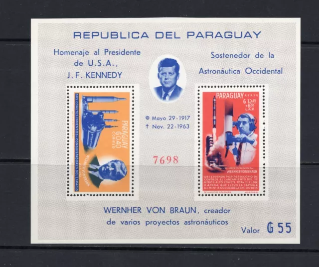 R3877  Paraguay  1964  space achievements von Braun,  Kennedy   SHEET  MNH