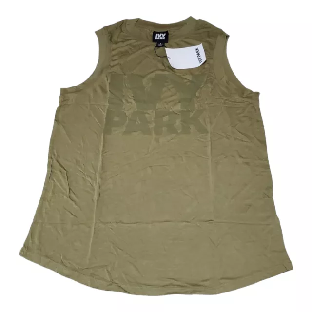 NWT Ivy Park Big Logo Oversized Sleeveless Muscle Tank Top Shirt Army Green Sz S