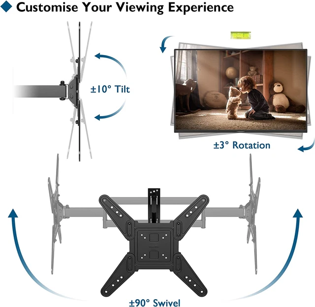 Support Mural TV BONTEC Pour écrans 26-60" Jusqu'à 45kg - VESA 400x400 - Pivotant, Inclinable, Rotatif - Pour Béton Et Bois