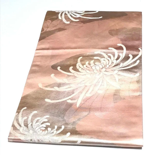 8433# Japanese Vintage Nagoya Obi Belt kimono Pure Silk Chrysanthemum Pattern