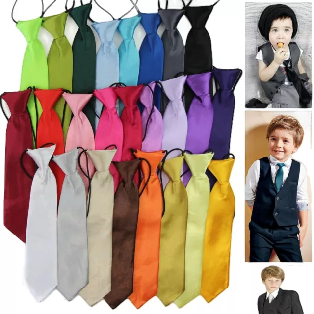 Boys Kids Baby Toddler School Neck Tie Necktie Elastic Plain Black Red Wedding