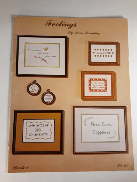 ⭐ Libro artesanal vintage de los 70 "Sentimientos" de Anne Brinkley libro de punto de cruz #1 (A4)