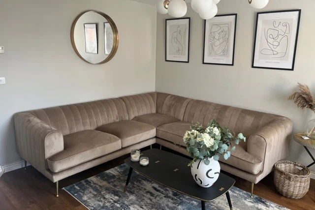 Beige Velvet corner sofa - DFS