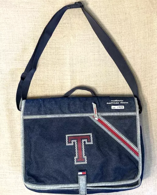 Back to School Tommy Hilfiger Blue Denim Book bag T Logo Tote Organizer