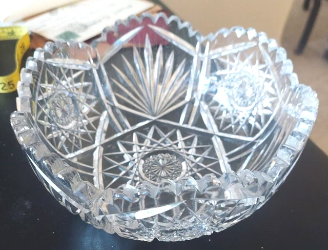 Antique Brilliant Period Cut Glass 7" Hobstar Pattern Bowl