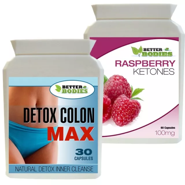 60 Chetoni Lampone & 30 Detox Colon Pulizia Combo Brucia Grassi Pillole Dimagranti