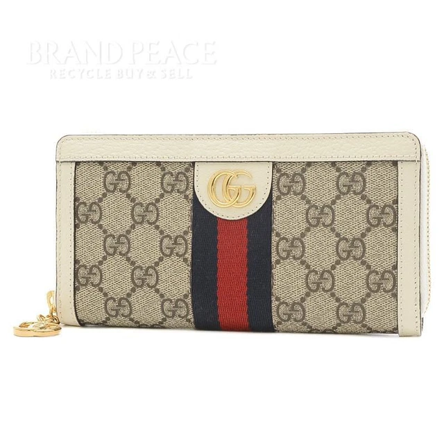 Gucci Ophidia line GG Supreme Round Zipper Long Wallet Beige White made in Italy