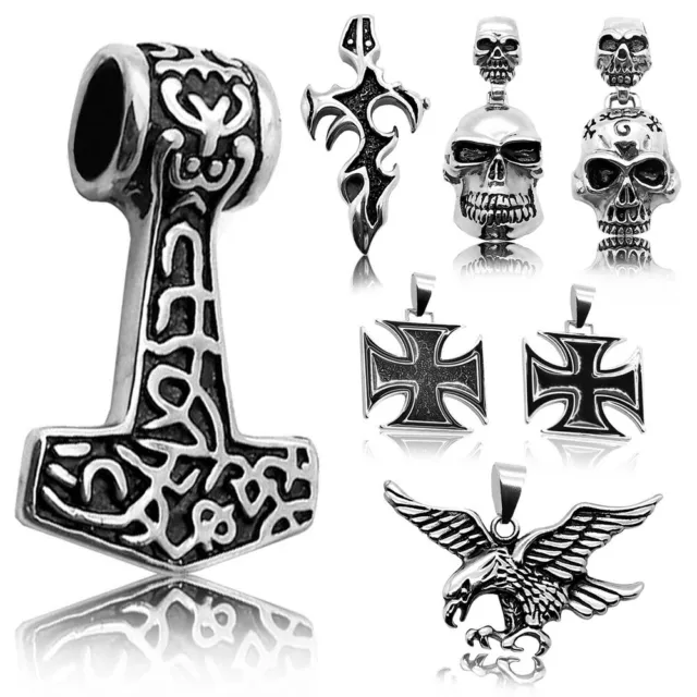 Colgante Pendant Acero Cruz Thors Hammer Cráneo Plata Collares Unisex Collar