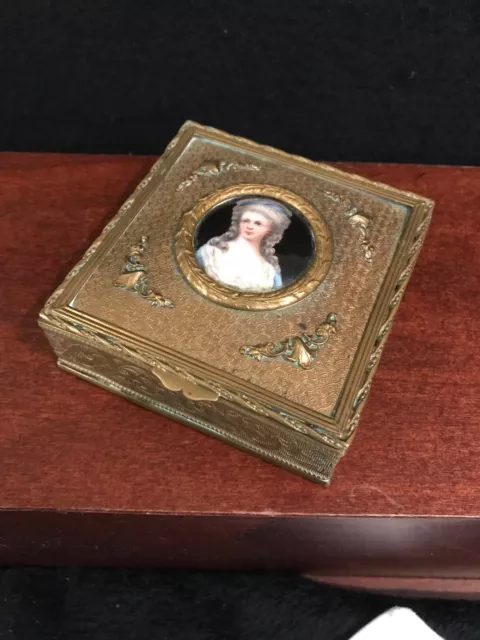 Exquisite Antique French Bronze Ormolu Jewelry Box W/ Image On Porcelain-487