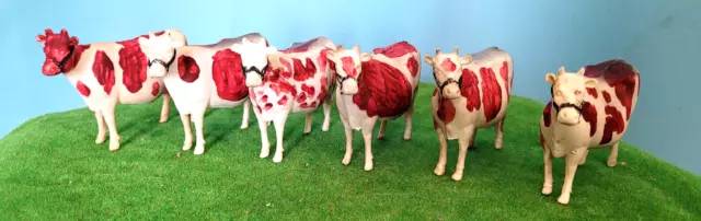 6 Painted Rubber Ayrshire Cows/ Burgundy Color/ 3 x 2 inches