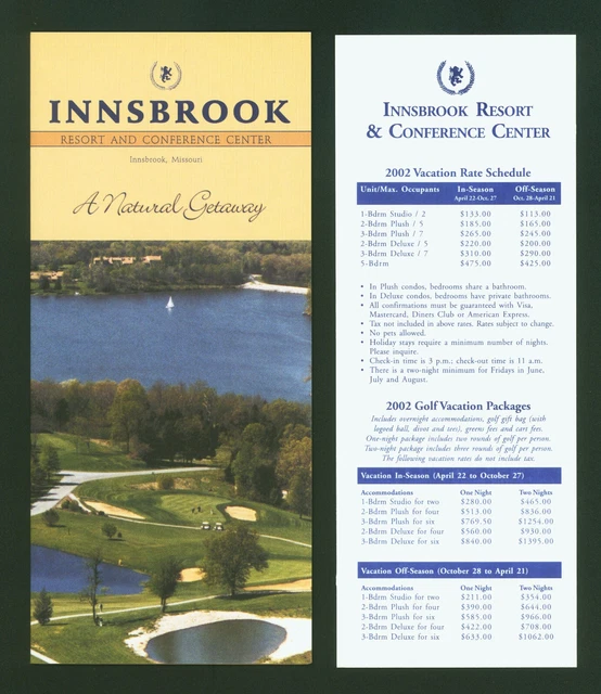 2002 INNSBROOK RESORT Conference Center Missouri Brochure And Rate