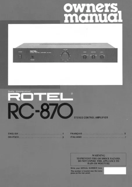 Bedienungsanleitung-Operating Instructions für Rotel RC-870