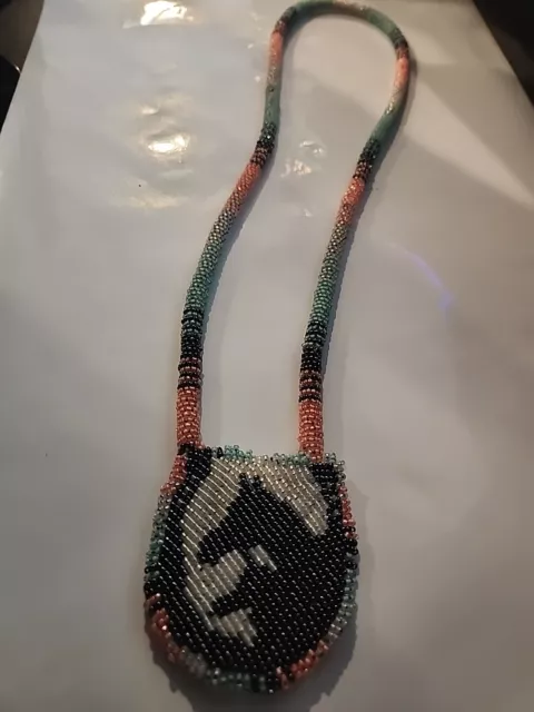 Hand-beaded Native American beadwork horse pendent