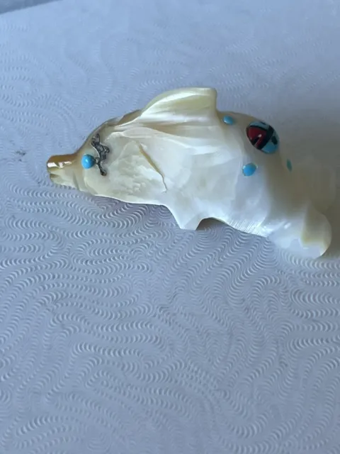 Zuni Dolphin Fetish by Danette Laate *SIGNED* New Gifts Sunface MOP F6506