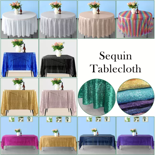 Rectangle Rond Sequin Table Housses Tissu Mariage Fête Banquet Décor Nappe