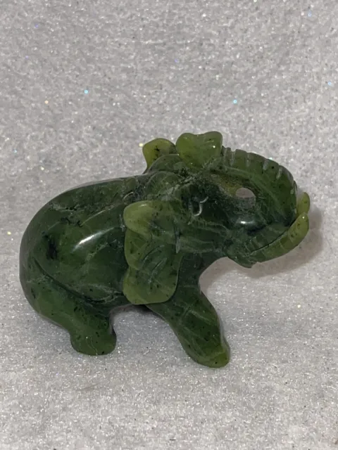 Early 1900s Dark Green Burmese Jade Elephant Figurine Many Iron Deposits 2”