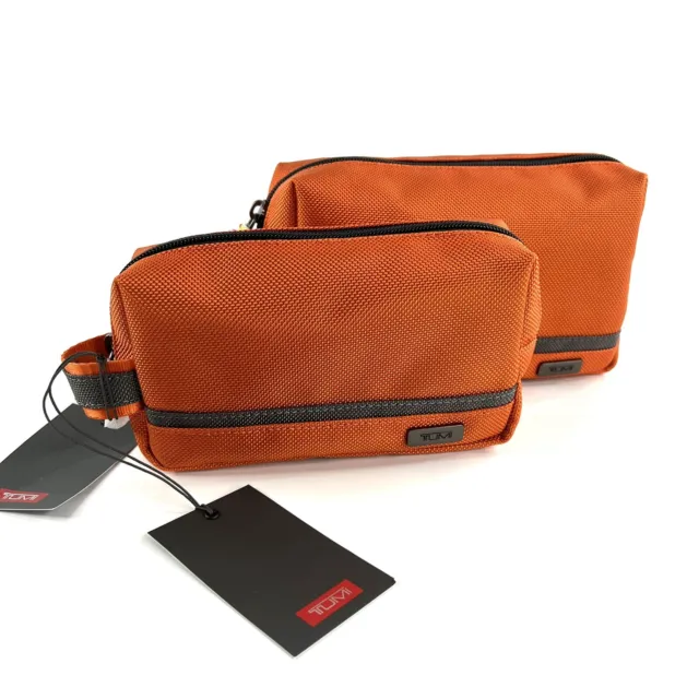 TUMI Travel Kit Set of a Medium and Small Accessory Pouch Orange and Gray