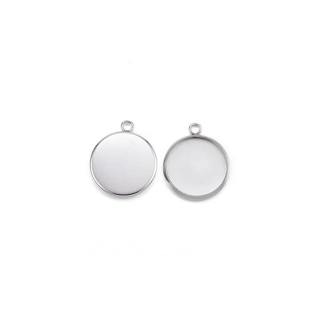 Edelstahl Cabochon Einstellungen silber rund 16x18,5 mm 10er-Pack