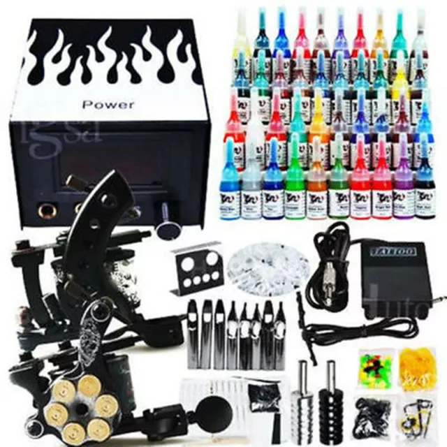 Komplett Tätowierung 2 Tattoomaschine Set Tattoo Kit 40 Farben Inks 50 Nadeln DE