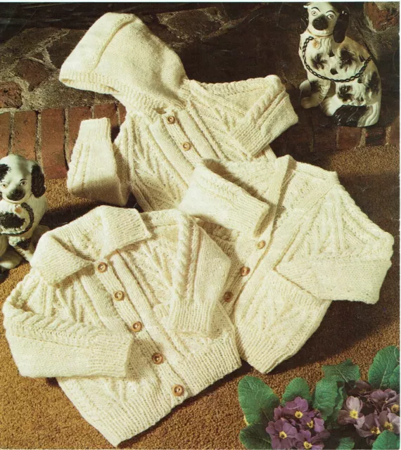 Baby knitting pattern boy girl Aran V neck cardigan, jacket with hood or collar