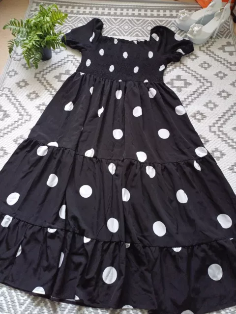 Polka Dot Shirred Bust Floaty Maxi Summer  Dress 👗2XL 18 20 22 Stretchy