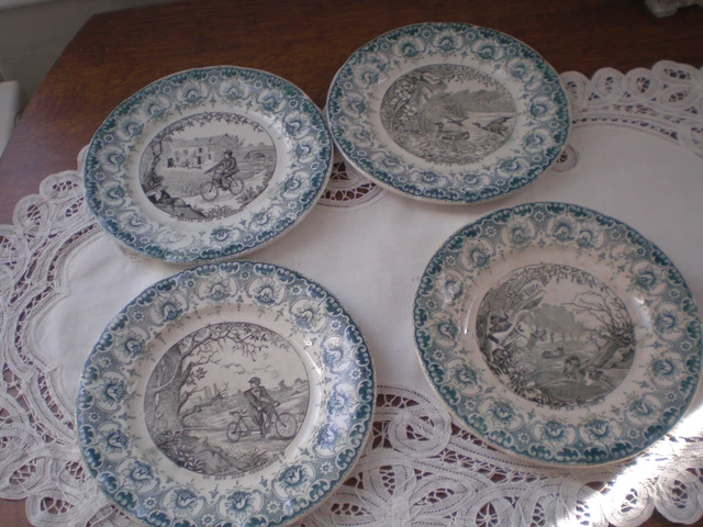 4 ANCIENNES ASSIETTES Parlantes - Devinettes - St Amand Hamage EUR 30