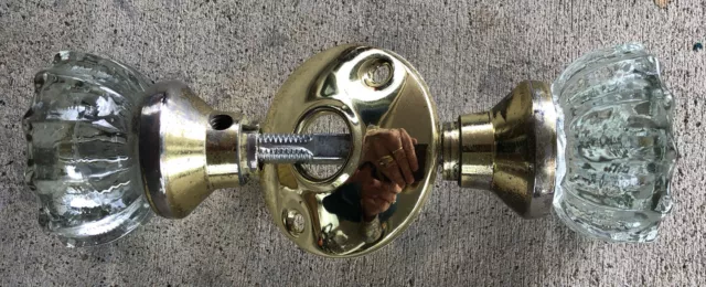 Vintage Clear Glass Door Knobs With Spindle 12 Point Architecture Salvage Brass