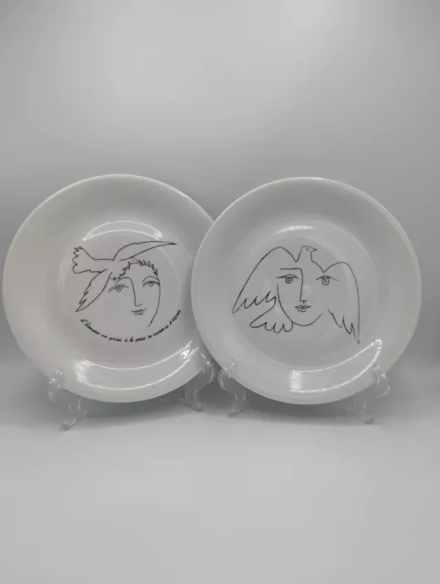 ✨ 2 Limoges France Picasso & Paul Eluard Porcelain Plates Peace Dove