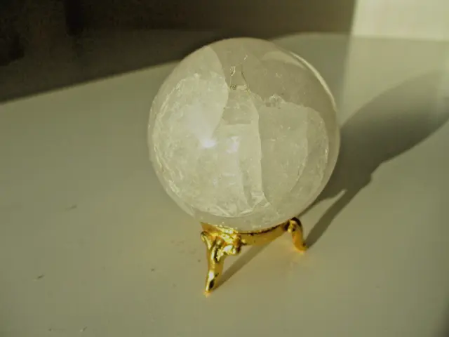 Crystal Clear Quartz 245g 56mm Ball Orb Sphere on Gold Metal Stand BCQ005