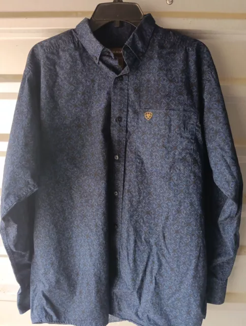 ARIAT MEN'S BLUE Paisley Print Long Sleeve Button-Down Western Shirt ...
