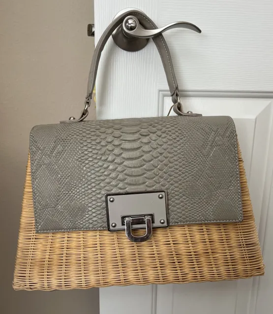 NWT Kontessa Italian Hand Woven Wicker Straw Handbag With Dustbag