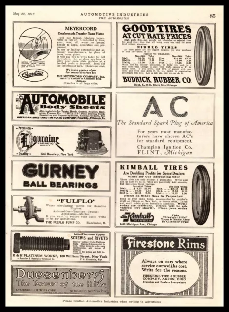 1918 Budrick Rubber Co. Chicago IL Kimball Tires Firestone Rims Vintage Print Ad