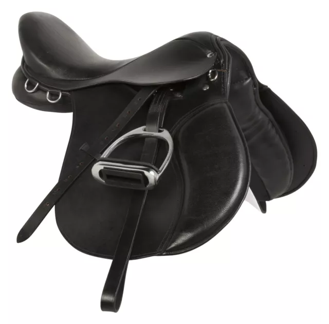 15 16 17 18 Black Leather All Purpose English Horse Riding Saddle Tack Stirrups