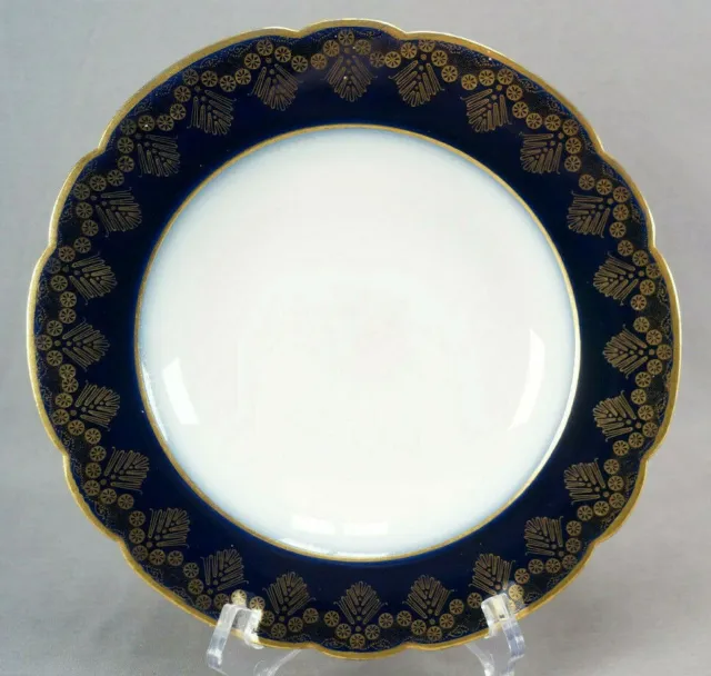 Redon Limoges Gold Art Deco Floral & Cobalt Antique 9 1/4 Inch Deep Soup Plate