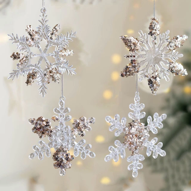 Dazzling Christmas tree acrylic pendant with sparkling snowflake sequins