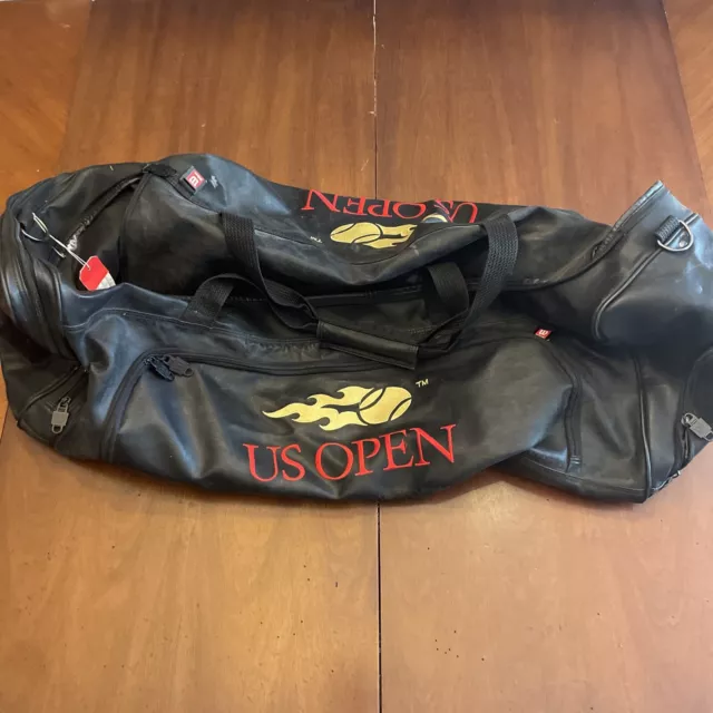 Wilson US Open Tennis Racket Duffle Bag Black Leather Little Used 30x12x12” HTF Wilson US Open Tennis Racket Duffle Bag Black Leather Little Used 30x12x12” HTF