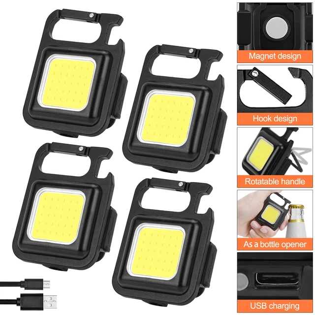 4pcs 800LM Mini LED Flashlight COB Work Light USB Rechargeable Keychain Lamp US