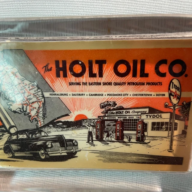 Vintage Tydol Holt Oil Co Eastern Shore, MD, Glass Paperweight