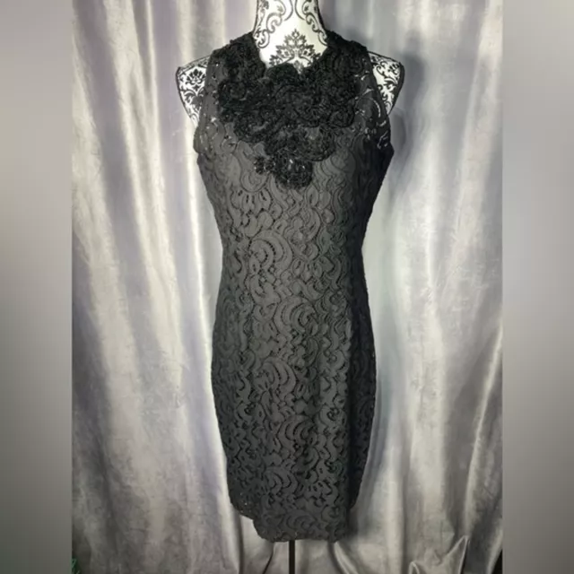 Elie Tahari Dress Womens Size 12 Cocktail Sheath Lace Filigree Beaded Barbiecore