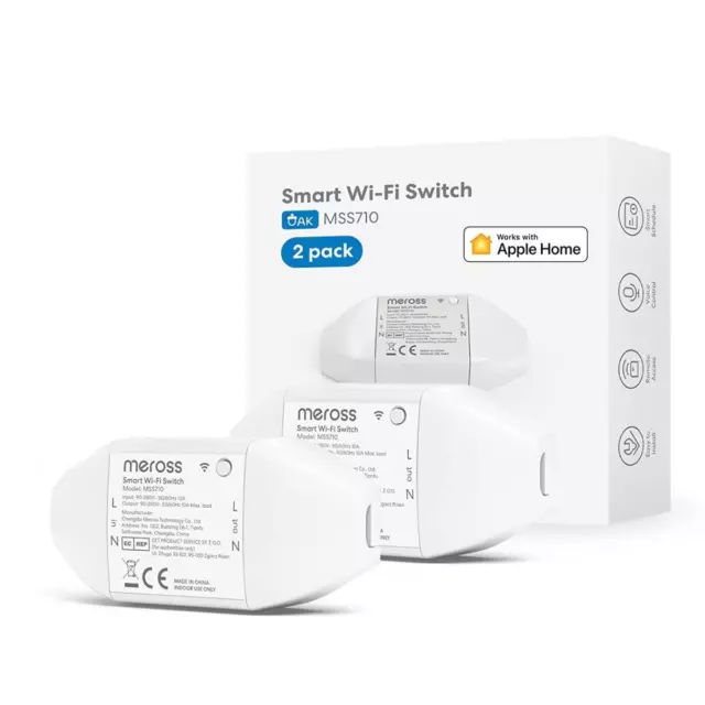 Interruttore WLAN Meross Smart Switch telecomando controllo vocale bianco 2 pz.