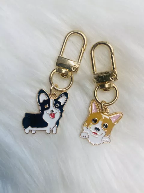 Dog Corgi Keychain Bag Charm Crystal Bling Gold New Handmade Gift Lot 2