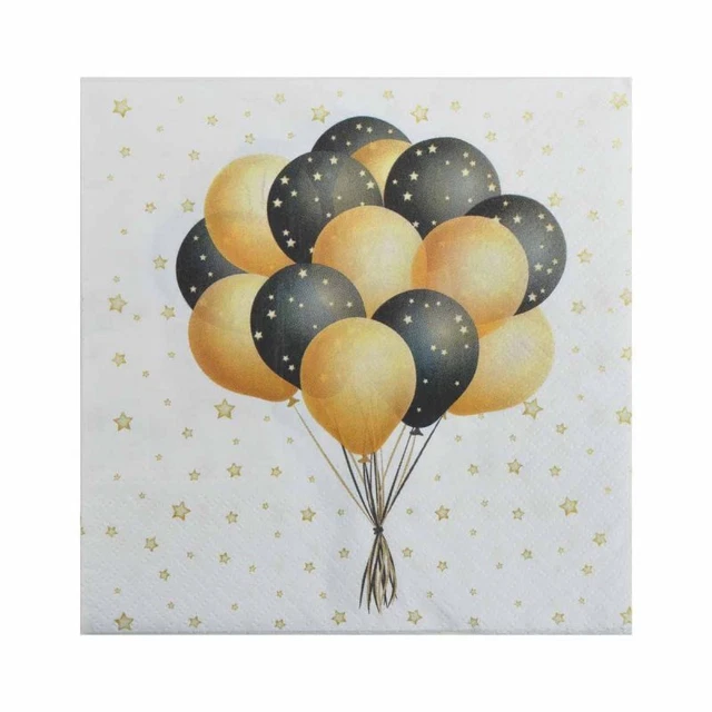 Paris Prix - Lot De 20 Serviettes En Papier "ballons" 33x33cm Noir & Or