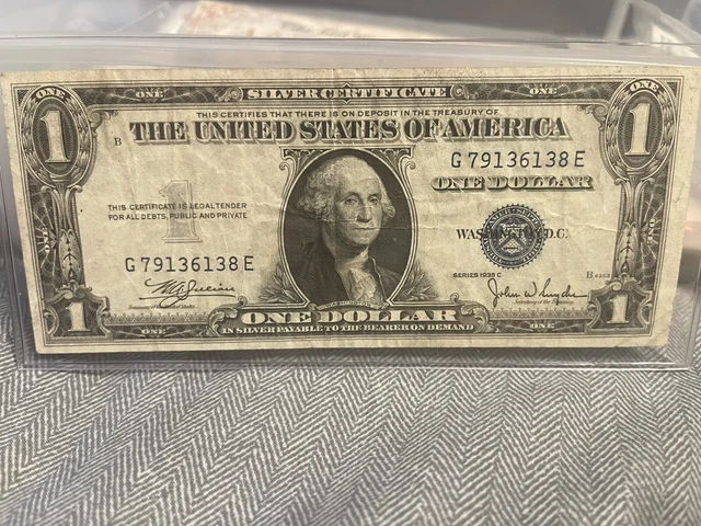 Vintage $1 Silver Certificate 1935-C One Dollar Bill $1 Washington Blue Seal
