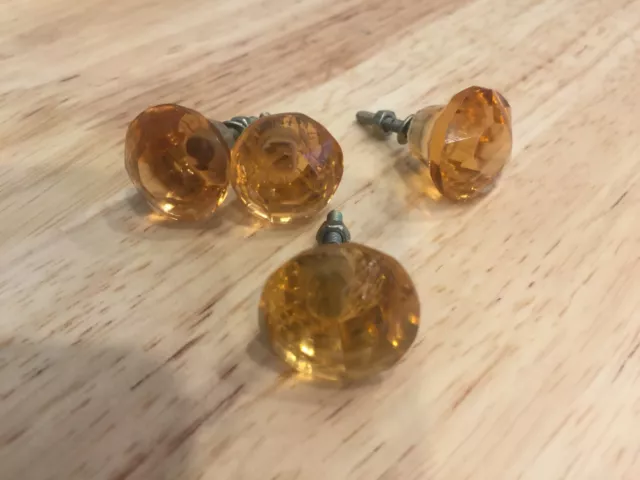 Poignée de tiroir en cristal ambre/verre ambre petite taille 2,2 cm de diamètre. Pack de 4