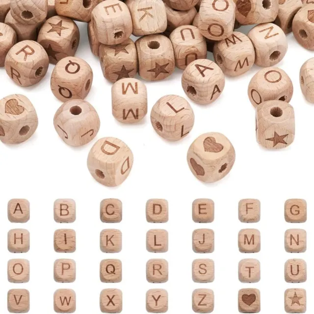 CUBE LETTER WOOD Beads Wooden Wood Spacer Beads Wooden Beads DIY Crafts  $17.70 - PicClick AU