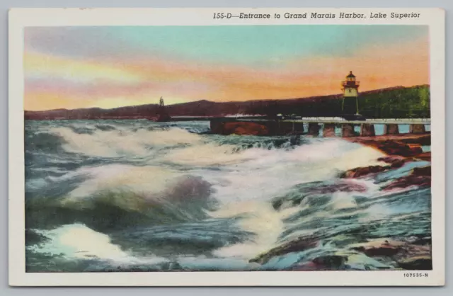 Postcard Grand Marais Harbor Lake Superior Lighthouse Minnesota Unposted