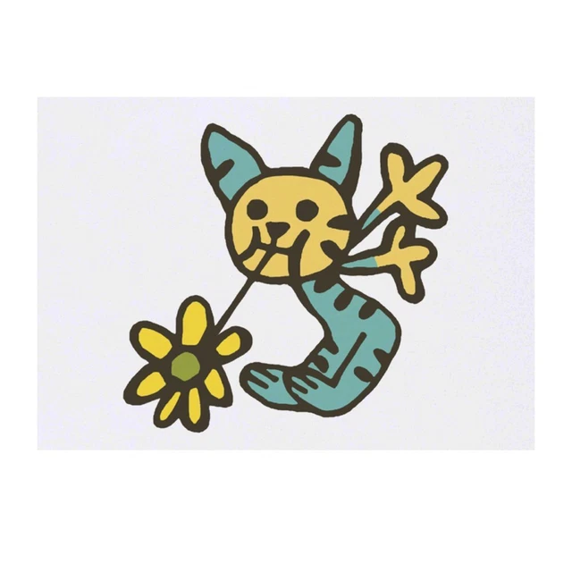Tatuaje temporal grande ""gato con flor"" (TO00064657)